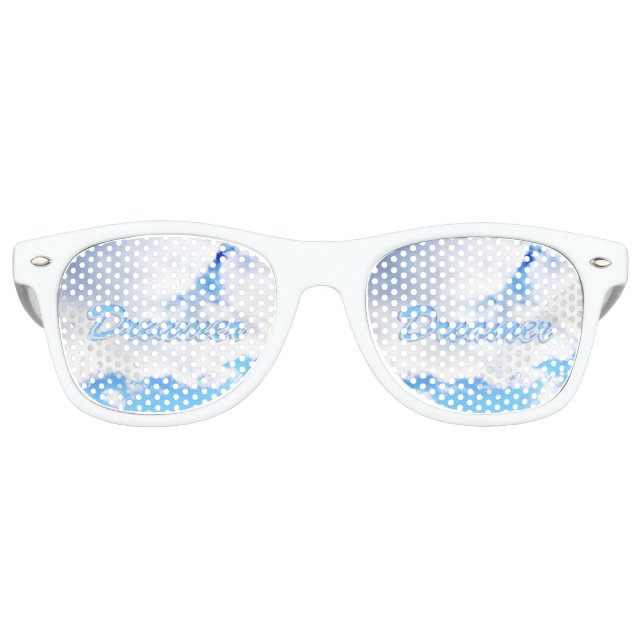 Gafas De Fiesta Retro Dreamer puffy nubes blancas y cielo azul (Anverso)