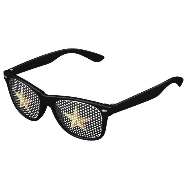 Gafas De Fiesta Retro Estrellas De Oro 3D Sobre Negro (Ángulo)