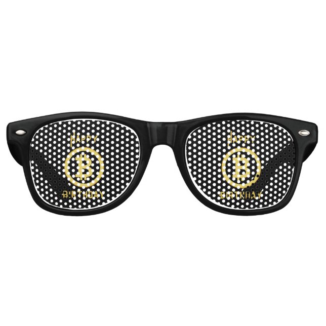 Gafas De Fiesta Retro Feliz Cumpleaños Bitcoin Gold Fiesta (Anverso)