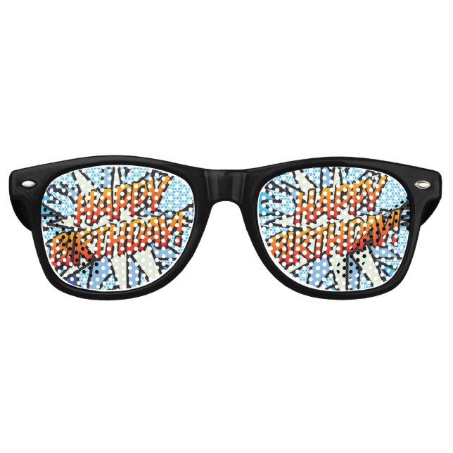 Gafas De Fiesta Retro FELIZ CUMPLEAÑOS Divertido Moderno Cómic Azul (Anverso)