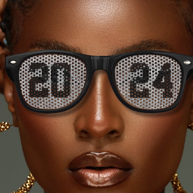Gafas De Fiesta Retro Fiesta de Año Nuevo Purpurina negro y plateado (black and silver glitter new years eve party retro sunglasses)