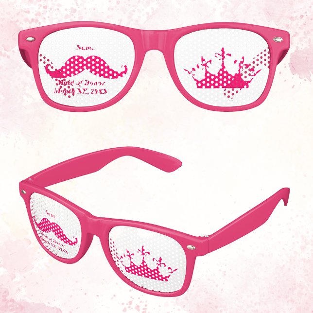 Gafas De Fiesta Retro Fiesta de la doncella rosa de honor (Maid of Honor Pink Mustache Party Retro Sunglasses)
