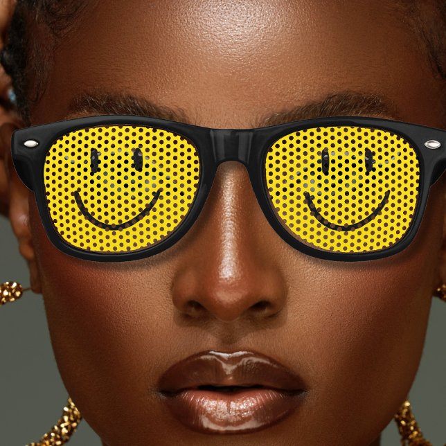 Gafas De Fiesta Retro Fun amarillo y negro Feliz sonrisa sonriente cara  (black and yellow smiling face retro sunglasses)