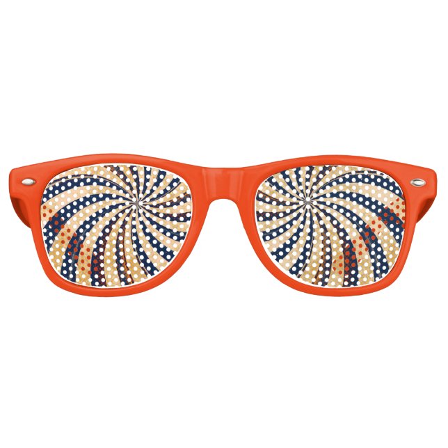 GAFAS DE FIESTA RETRO FUNNY HIPNOTIC TWIRL STRIPE, PATRÓN PSICODELICO (Anverso)