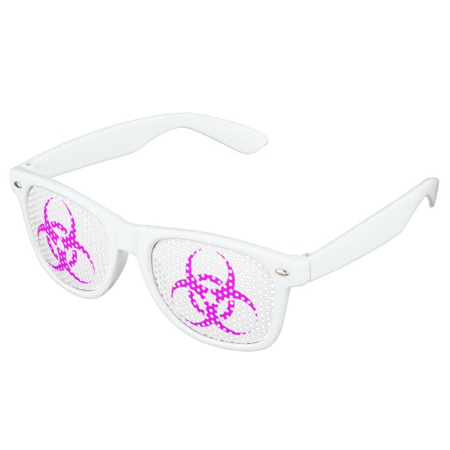 Gafas De Fiesta Retro Geeky Pink Biohazard Rótulo (Ángulo)