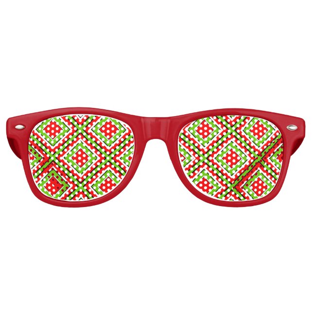 Gafas De Fiesta Retro Geométrico de Diamantes Rojo y Verde (Anverso)
