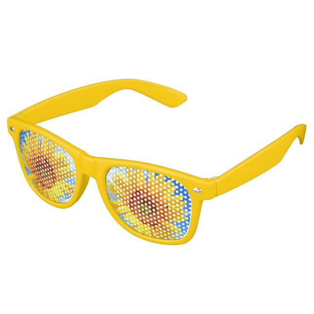 Gafas De Fiesta Retro Girasol amarillo y abejas en el cielo azul - Día d (Ángulo)