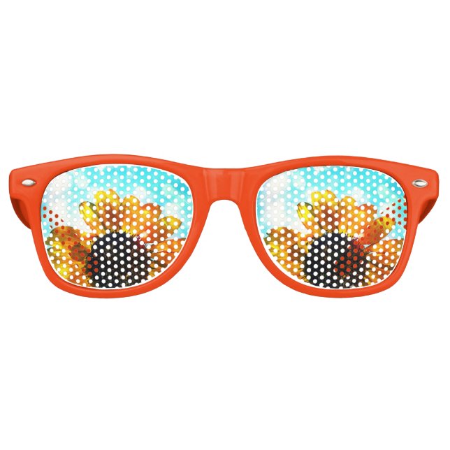 Gafas De Fiesta Retro Girasol resplandeciente y cielo azul (Anverso)
