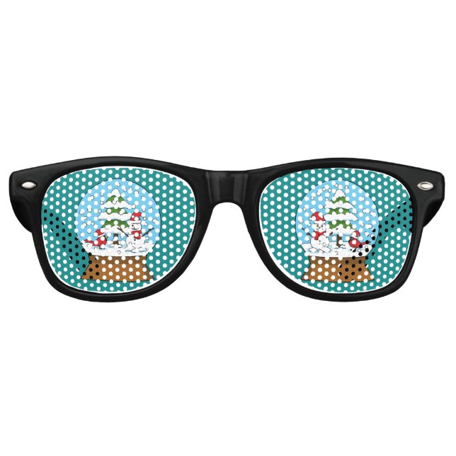 Gafas De Fiesta Retro Globe de nieve con cardenal Snowman y árbol de pin (Anverso)