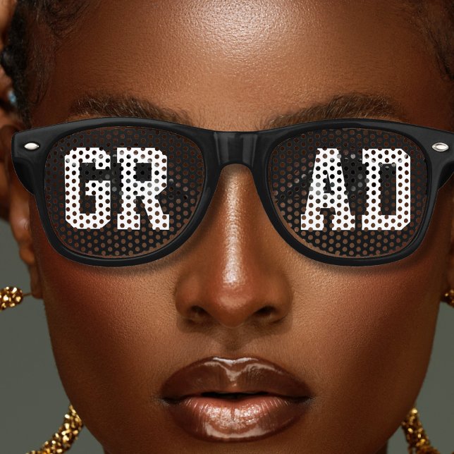 Gafas De Fiesta Retro Graduación secundaria de Black Grad College (black and white grad graduation retro sunglasses)