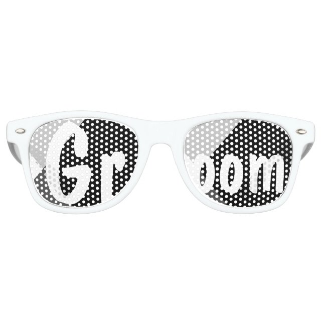Gafas De Fiesta Retro Groom boda de triángulos blancos negros modernos (Anverso)