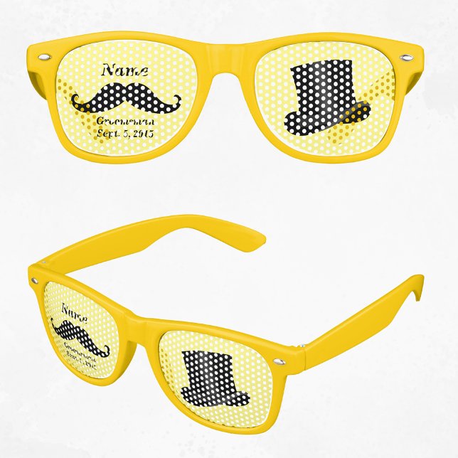 Gafas De Fiesta Retro Groomsman Mustache y Fiesta de adultos de sombrero (Groomsman Mustache and Top Hat Adult Party Retro Sunglasses)