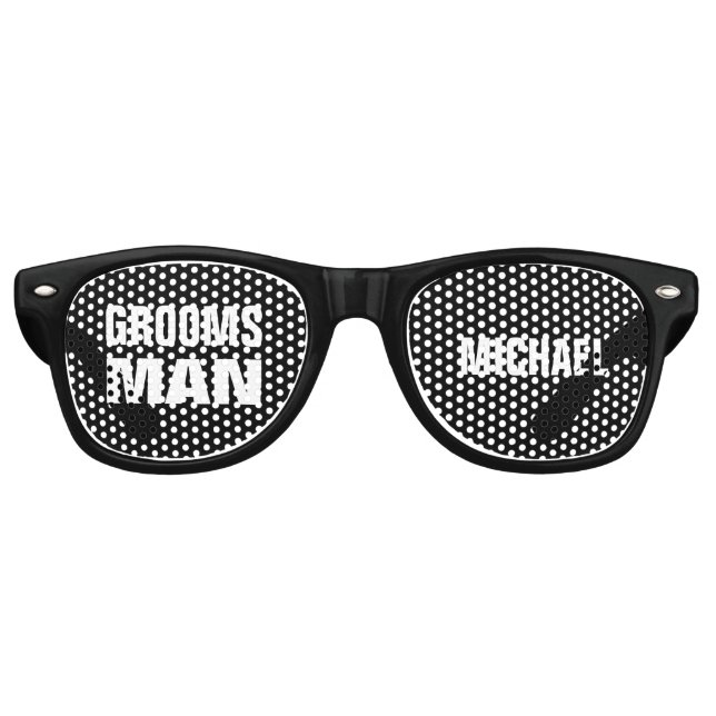 Gafas De Fiesta Retro GROOMSMAN Wedding Favor de negro y blanco A08 (Anverso)