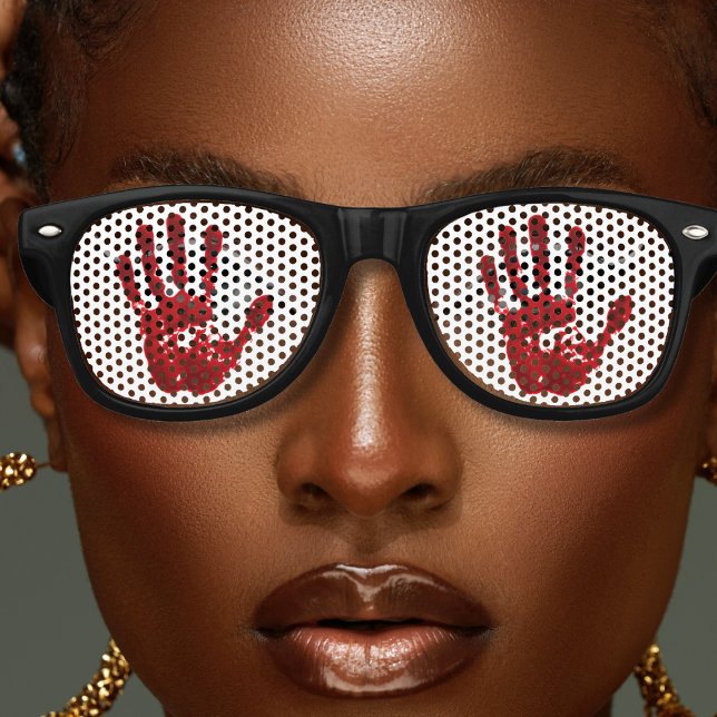 Gafas De Fiesta Retro Halloween sangriento rojo y blanco fanático (bloody hand retro Halloween sunglasses with white background)