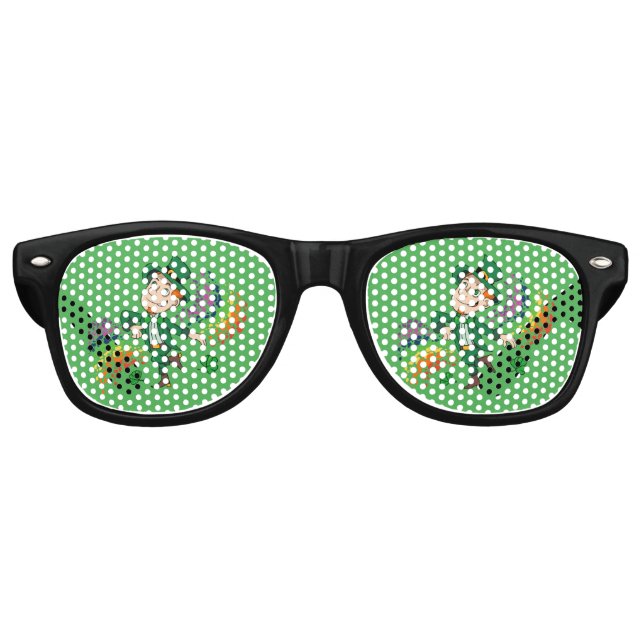 Gafas De Fiesta Retro Hermoso y alegre leprechaun bailando, un arco iris (Anverso)
