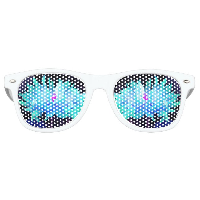Gafas De Fiesta Retro Impresionante Aqua Cactus Azul y Verde Dahlia (Anverso)