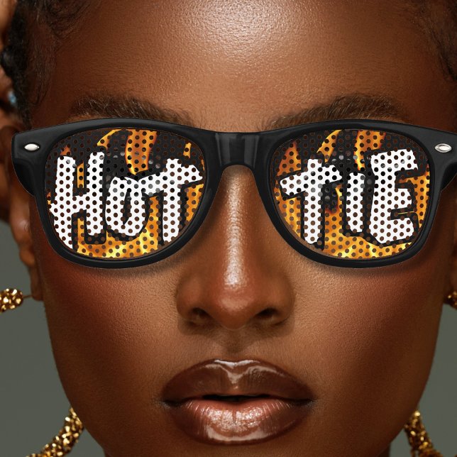 Gafas De Fiesta Retro Incendios en llamas en llamas (black hottie retro sunglasses with burning flames of fire)