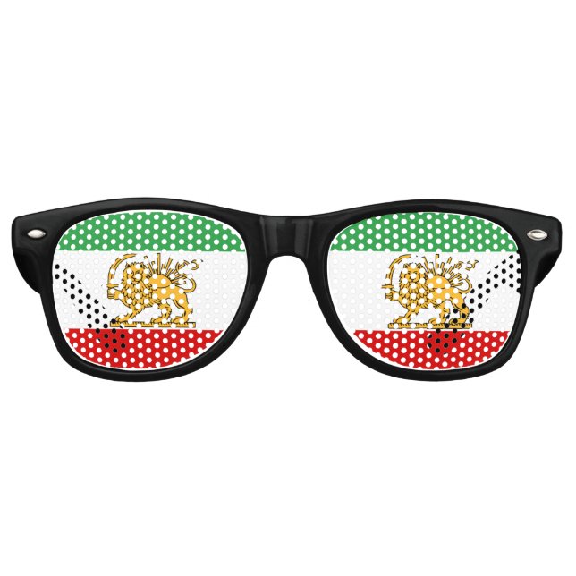 Gafas De Fiesta Retro Irán, bandera persa con león, Shah de Irán (Anverso)
