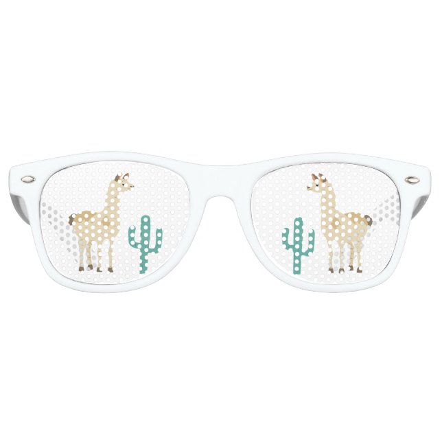 Gafas De Fiesta Retro Lama cactus fondo blanco diversión (Anverso)