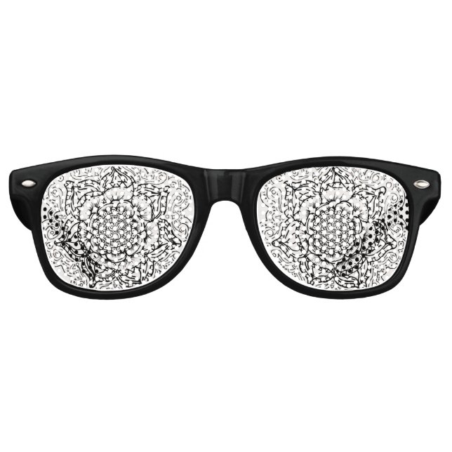Gafas De Fiesta Retro Mandala en blanco y negro (Anverso)