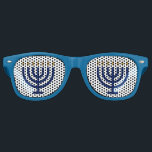 Gafas De Fiesta Retro Menorah Hanukkah Fiesta<br><div class="desc">Gafas de sol Fiesta Guay Hanukkah en azul con una menorah para Chanukah. Pon en marcha tu celebración de Hanukah con estos lentes judios divertidos.</div>