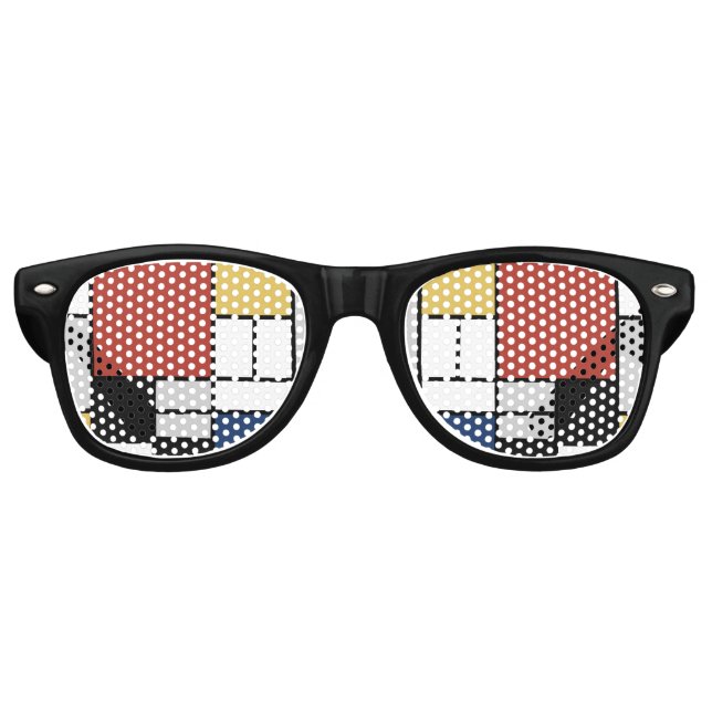 Gafas De Fiesta Retro Mondrian Pintura de Plano Rojo Amarillo Azul Gris  (Anverso)