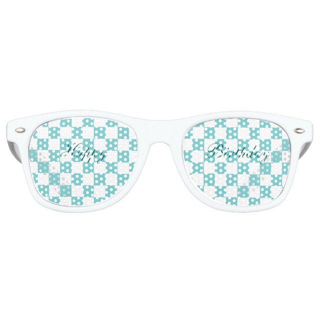 Gafas De Fiesta Retro Nacimiento feliz de Sky Checkerboard verde azulado (Anverso)