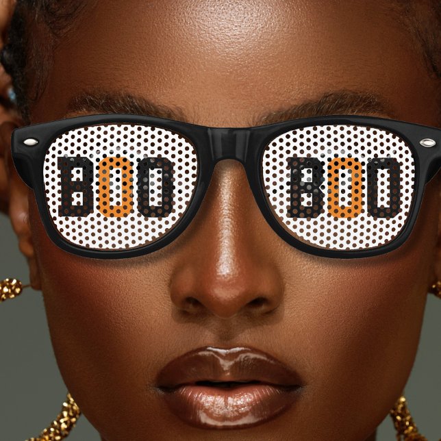 Gafas De Fiesta Retro Naranja blanco negro habla de Boo Halloween (white and black boo ghost Halloween party retro sunglasses)