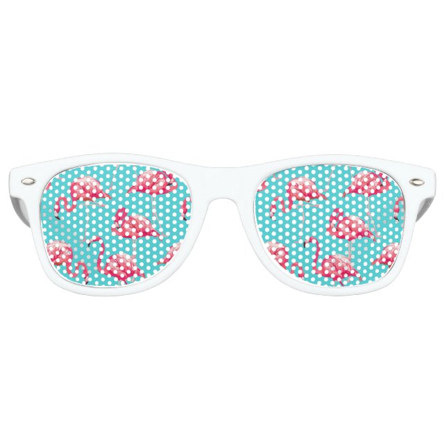 Gafas De Fiesta Retro Pájaros flamingo rosados sobre fondo turquesa (Anverso)