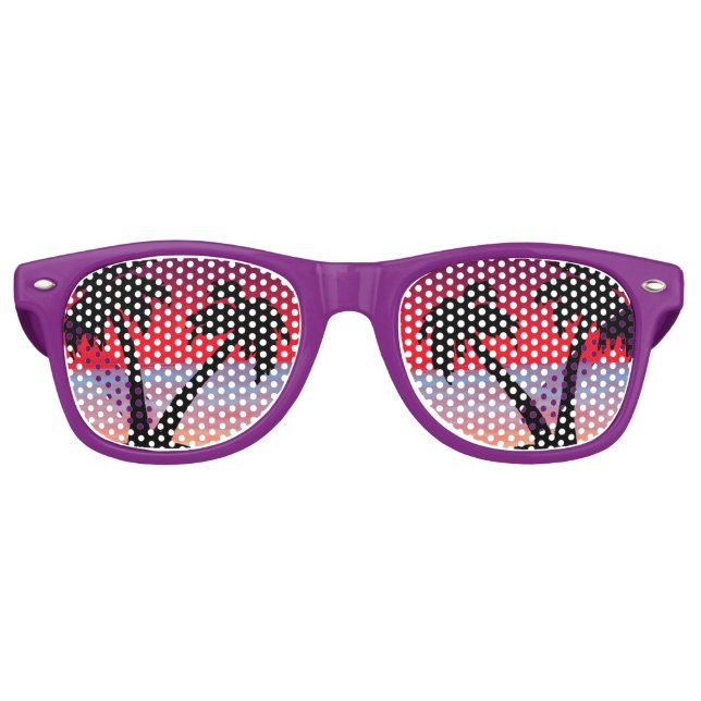 Gafas De Fiesta Retro Palmeras de playa Atardecer rojo morado (Anverso)