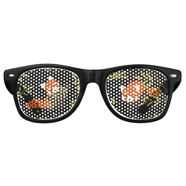 Gafas De Fiesta Retro Pandas rojos en el bosque negro (Anverso)