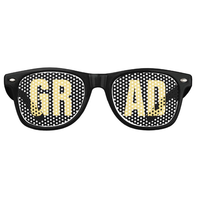 Gafas De Fiesta Retro Partido de Graduación 'GRAD' Negro y Oro (Anverso)