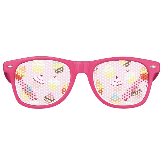 GAFAS DE FIESTA RETRO PATRÓN DE CUPCAKES ROSA (Anverso)