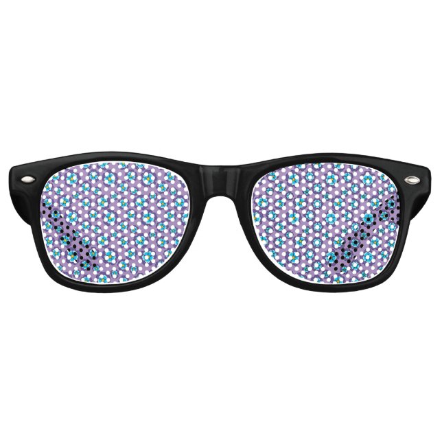 Gafas De Fiesta Retro Patrón de flores azules violetas (Anverso)