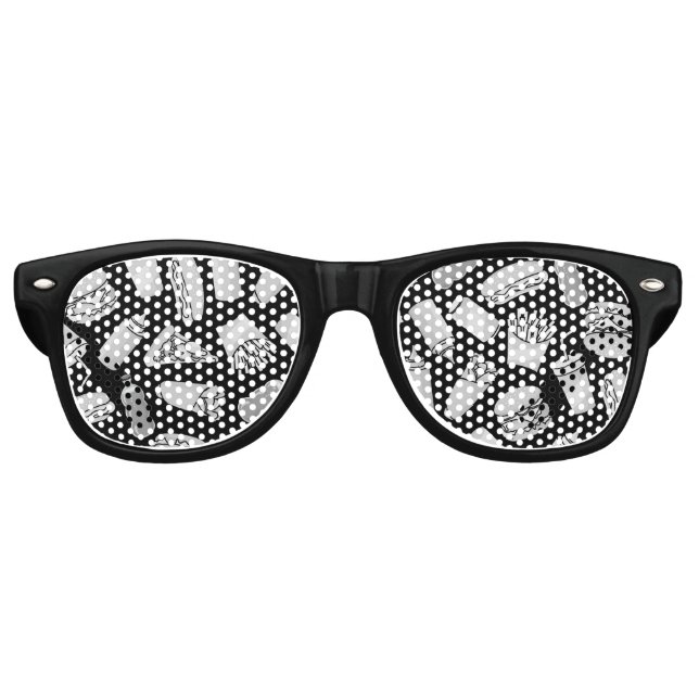 Gafas De Fiesta Retro Patrón de iconos de comida rápida blanca (Anverso)