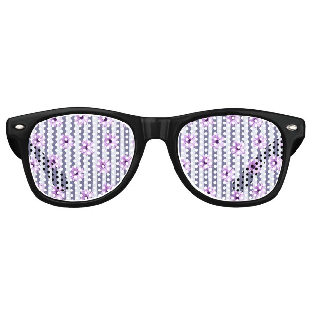 Gafas De Fiesta Retro patrón de rayas con margaritas moradas (Anverso)