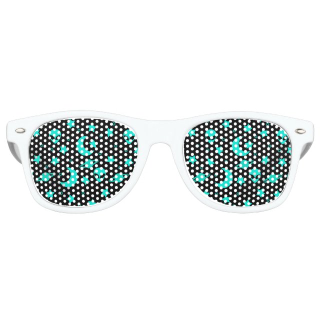 Gafas De Fiesta Retro Patrón extraño turquesa con estrellas y lunas (Anverso)