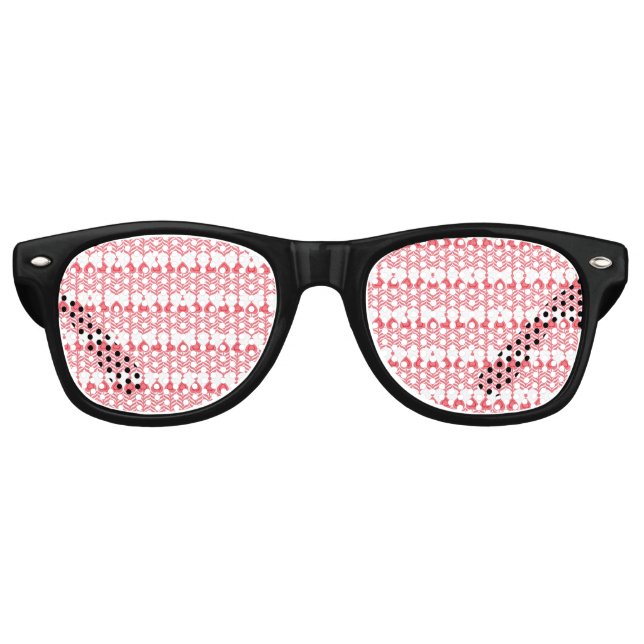 Gafas De Fiesta Retro Patrón geométrico rojo y rosa con interlo (Anverso)