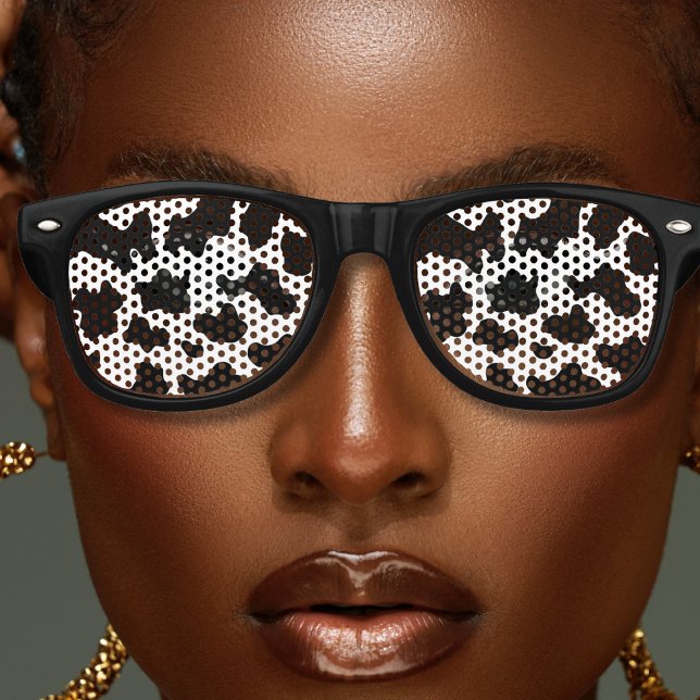 Gafas De Fiesta Retro Patrón rayado de impresión de animales de vaca bla (black and white spotted cow hide pattern animal print retro sunglasses)