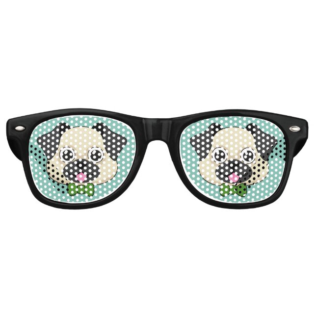 Gafas De Fiesta Retro Perro de pug feliz lindo con papillón (Anverso)