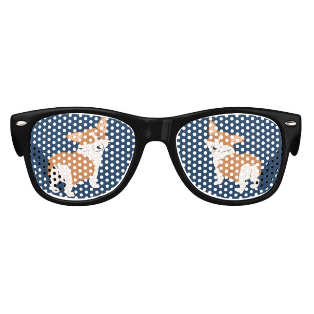 Gafas De Fiesta Retro Personalizado de Corgi galés rojo y blanco (Anverso)