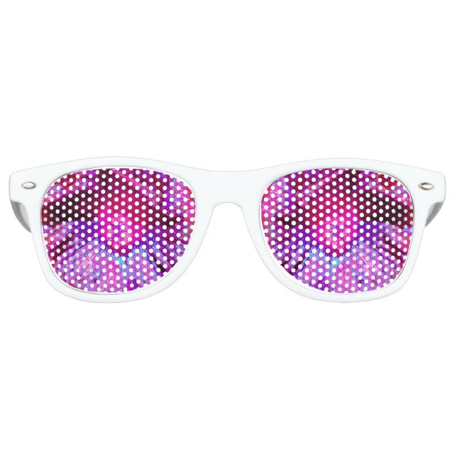 Gafas De Fiesta Retro Psicodelia morada y magenta hibiscus flor (Anverso)