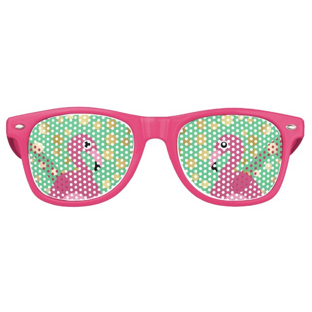 Gafas De Fiesta Retro Purpurina de oro Flamingo moderno en verde (Anverso)