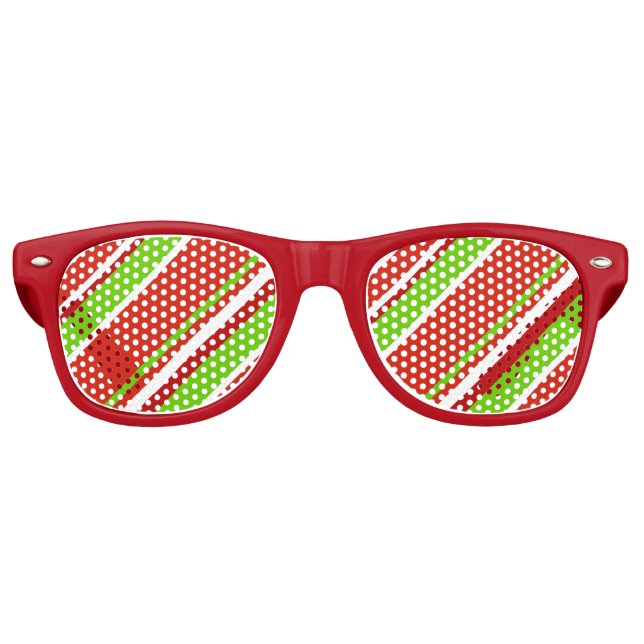 Gafas De Fiesta Retro Rayas diagonales rojas verdes y blancas (Anverso)