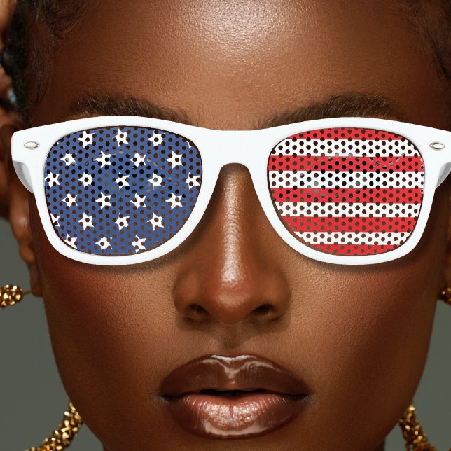 Gafas De Fiesta Retro Rojo Blanco y Azul Patriótico Estados Unidos Bande (USA American flag white retro sunglasses)