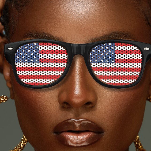 Gafas De Fiesta Retro Rojo Blanco y Azul Patriótico Estados Unidos Bande (usa american flag retro sunglasses)