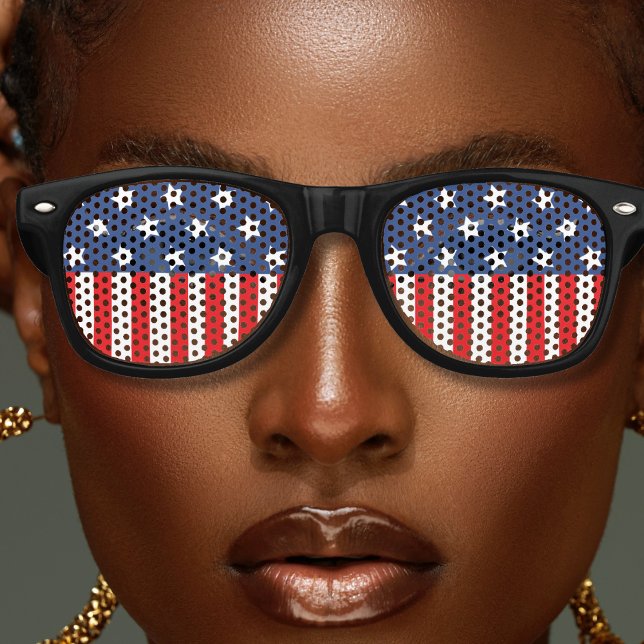 Gafas De Fiesta Retro Rojo Blanco y Azul Patriótico Estados Unidos Bande (usa american flag stars and stripes retro sunglasses)