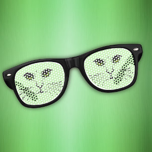 Gafas De Fiesta Retro Rostro de gato en ojos verdes negros Whiskers en v