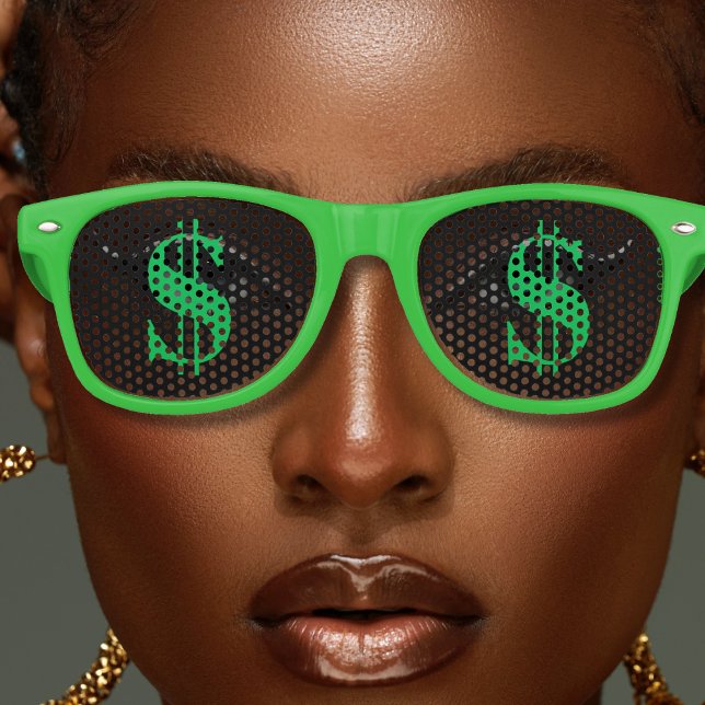 Gafas De Fiesta Retro Rótulo del dólar de dinero verde (green money dollar sign retro sunglasses)