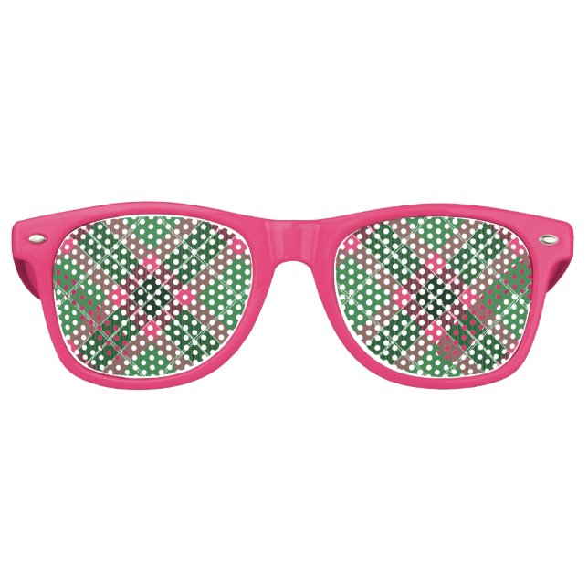 Gafas De Fiesta Retro Tartán verde y rosa (Anverso)